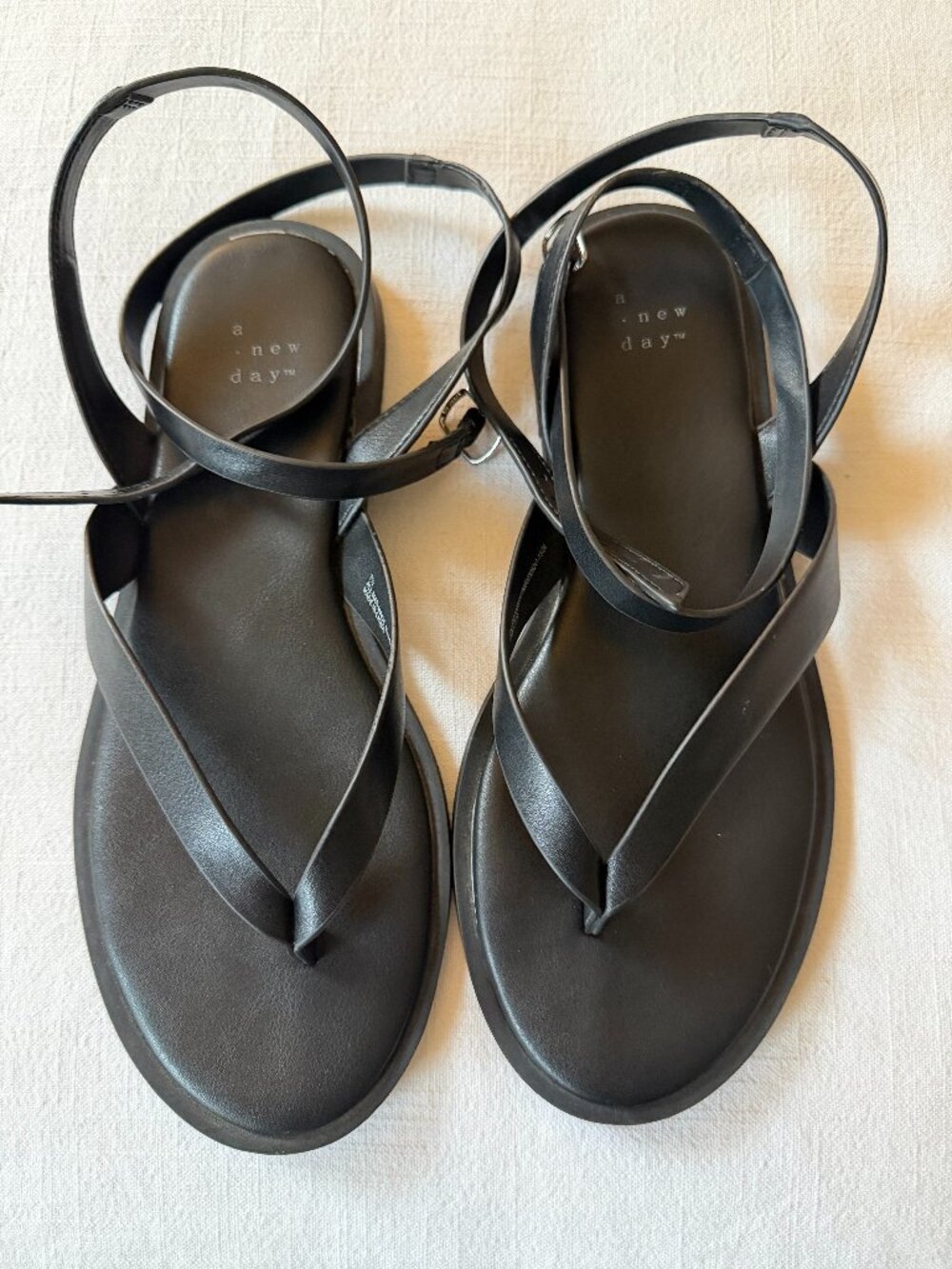 A New Day Black Strappy Wraparound Ankle Thong Sandals